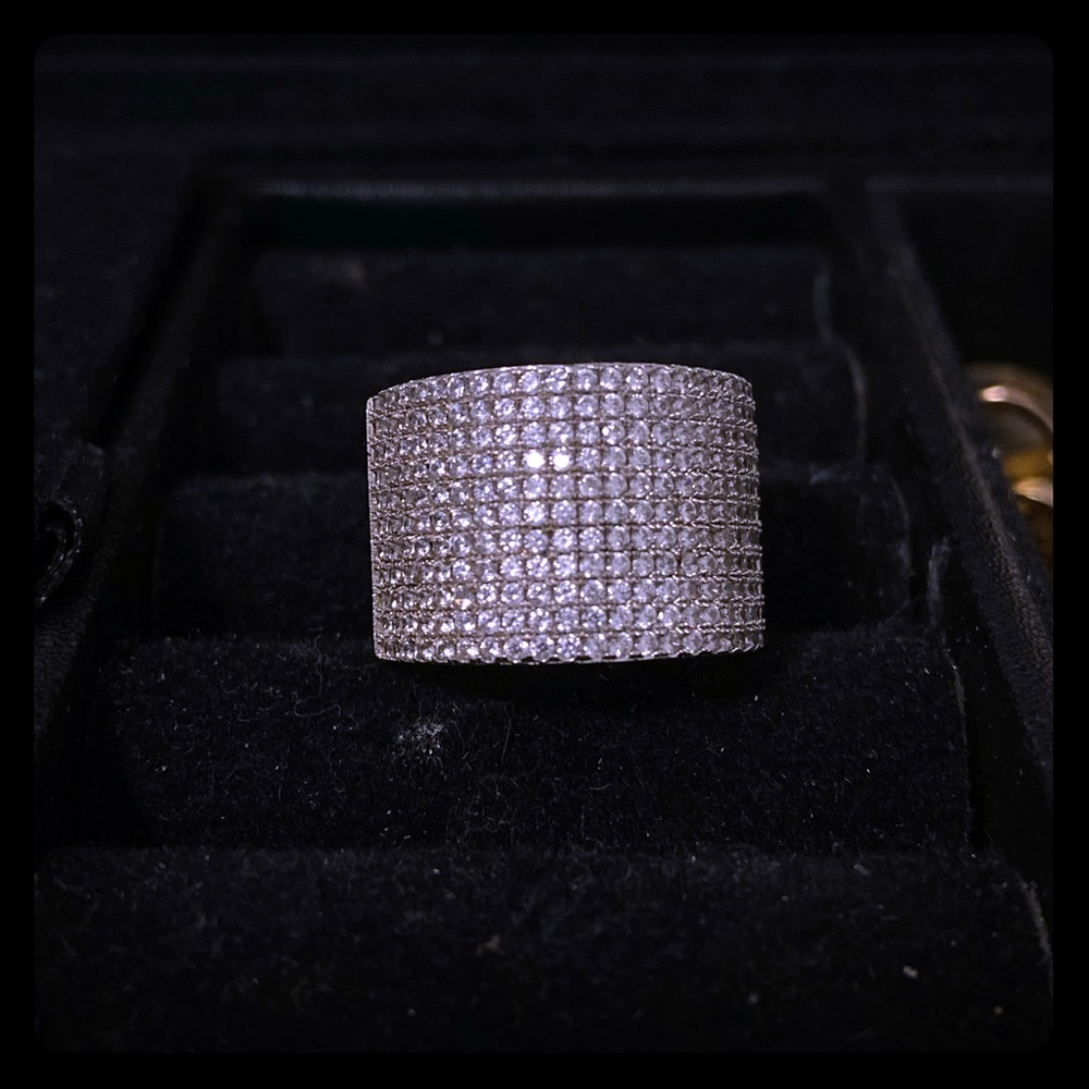 new 925 sterling silver ring with 12 row crystals